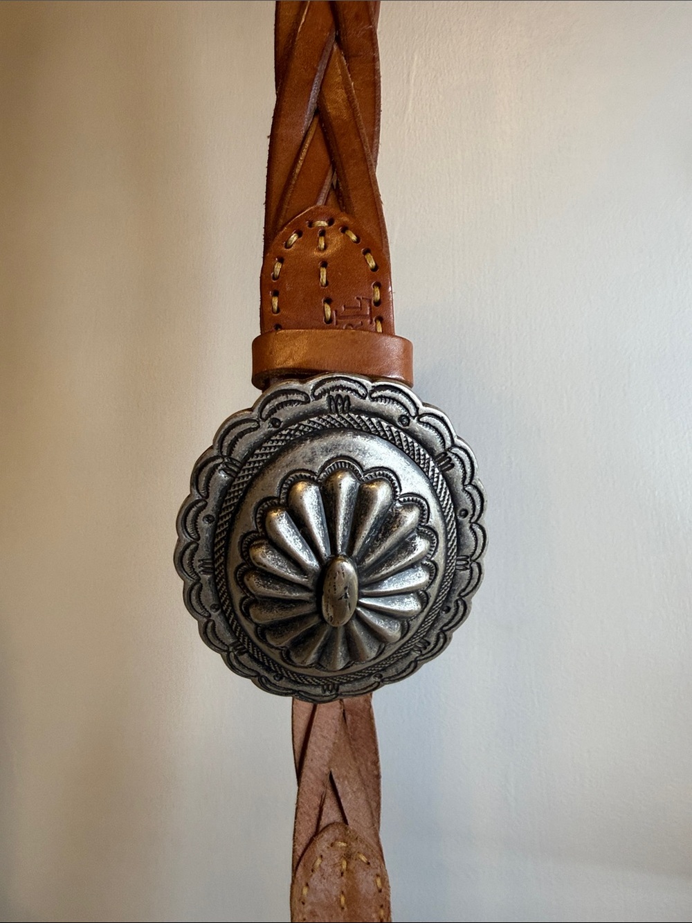 Vintage Ralph Lauren Concho Leather Belt Size S Brown Braided Leather Western - Picture 9 of 11